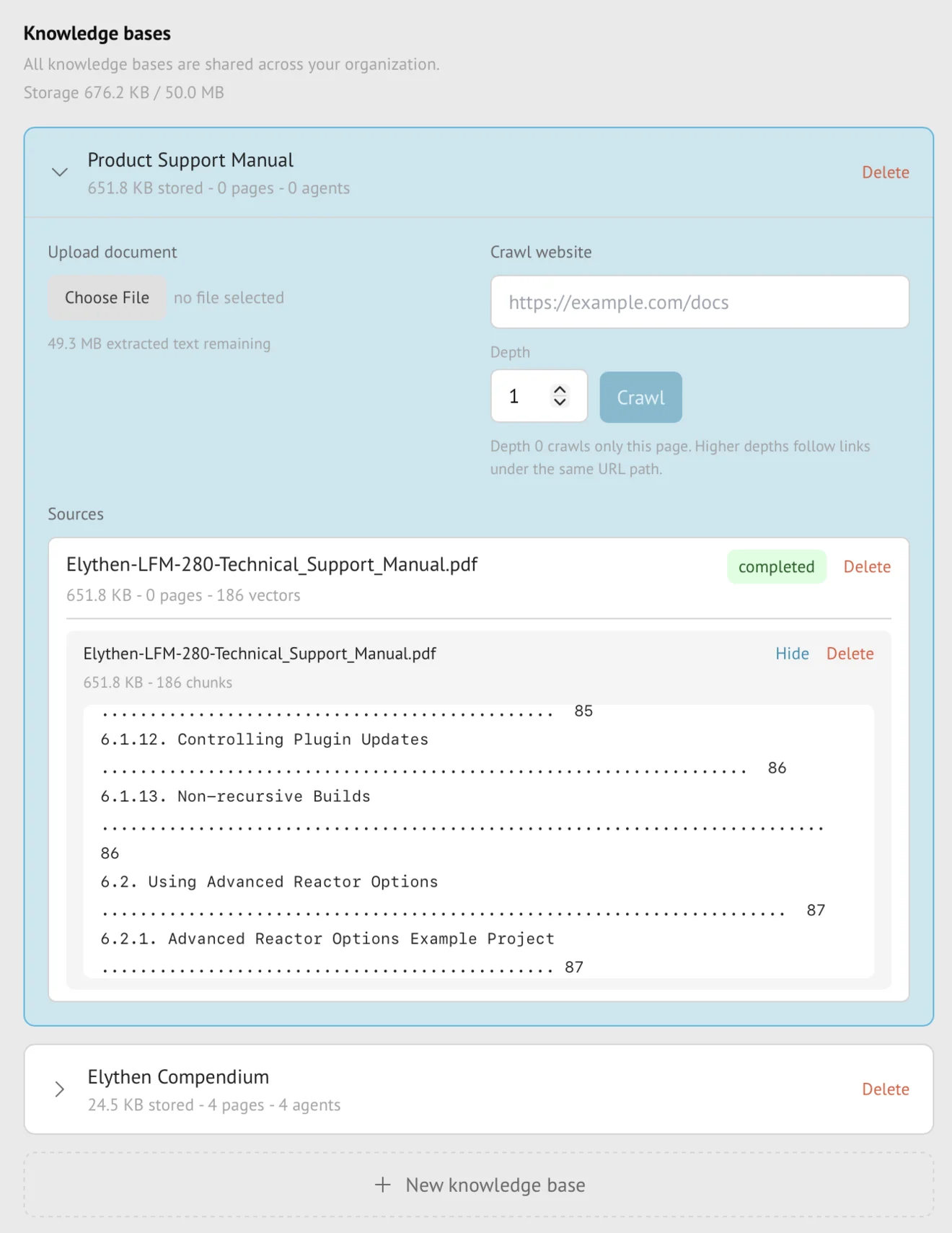 Managing and inspecting knowledge sources in the Stand dashboard