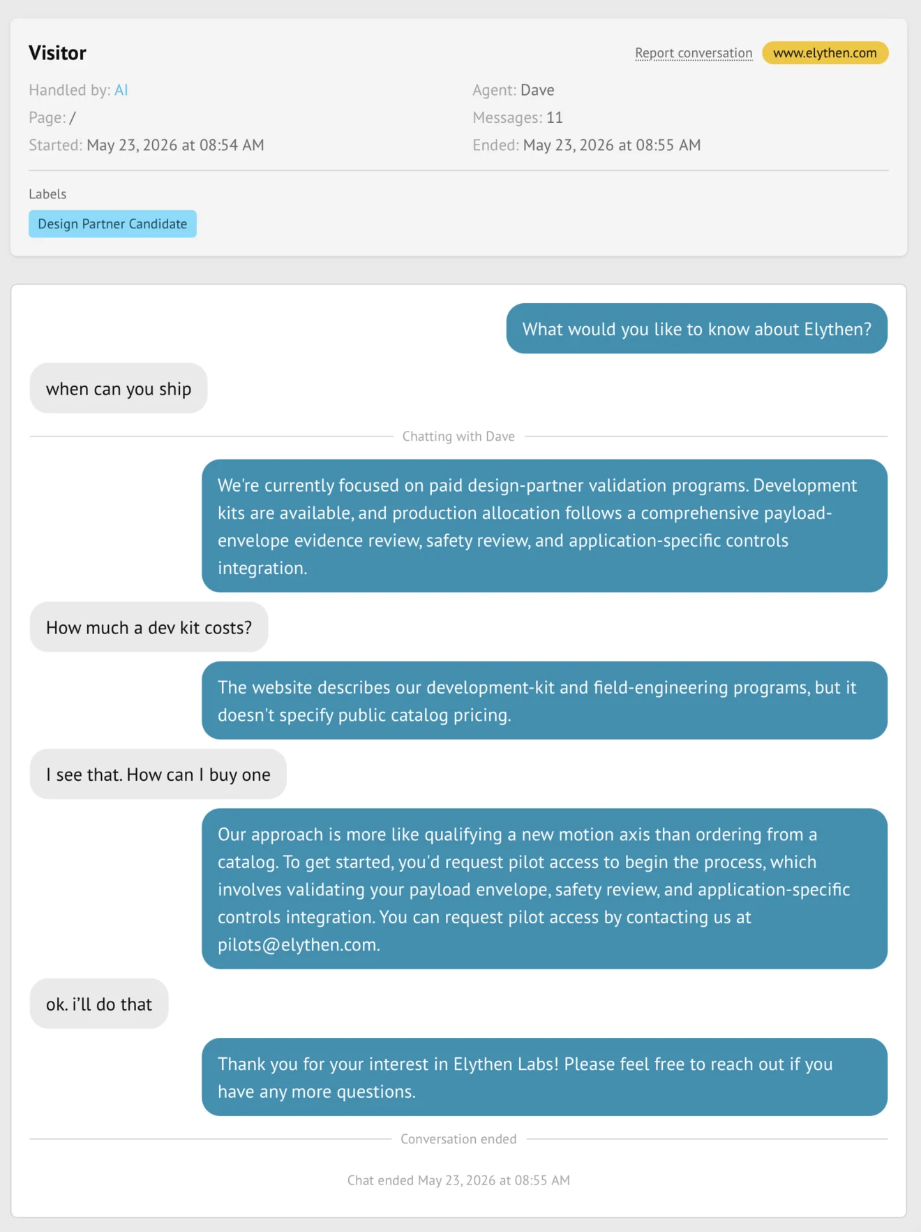 Conversation export in the Stand dashboard
