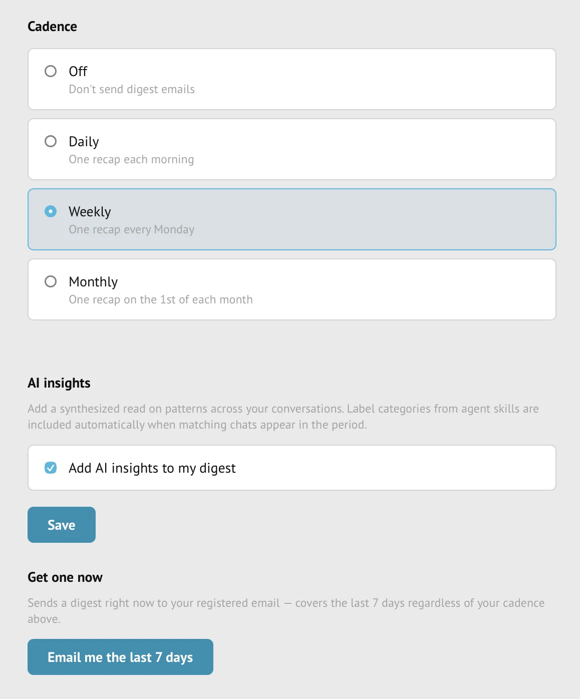 Email digests in the Stand dashboard