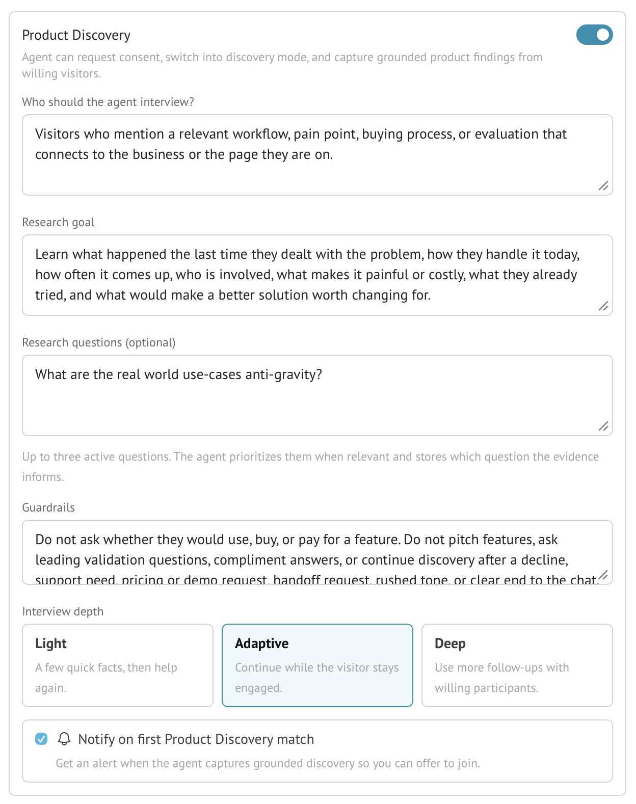 Product Discovery in the Stand dashboard