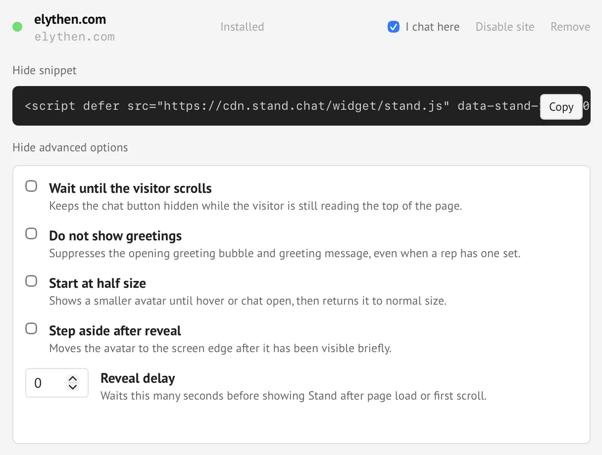 Widget installation in the Stand dashboard